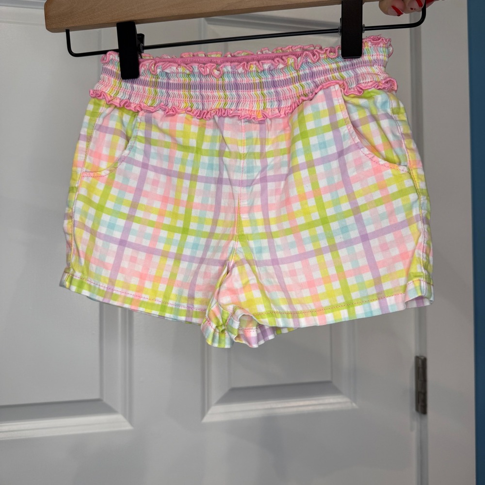 Garanimals Girls Rainbow Plaid Smocked Waist Ruffle Shorts Pastel Size 4T